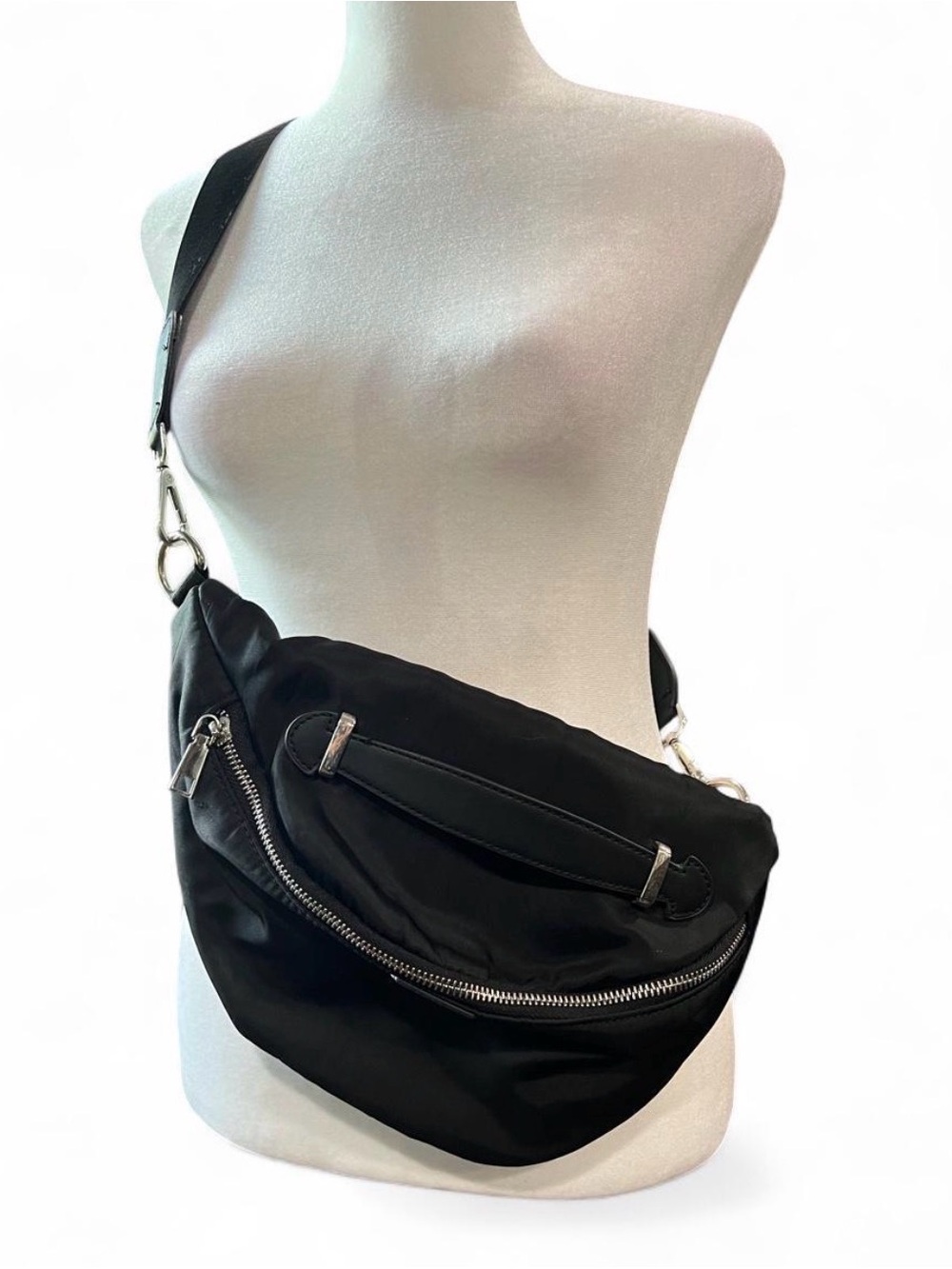 Black Sharif Crossbody Fanny Pack with Silver Hardware